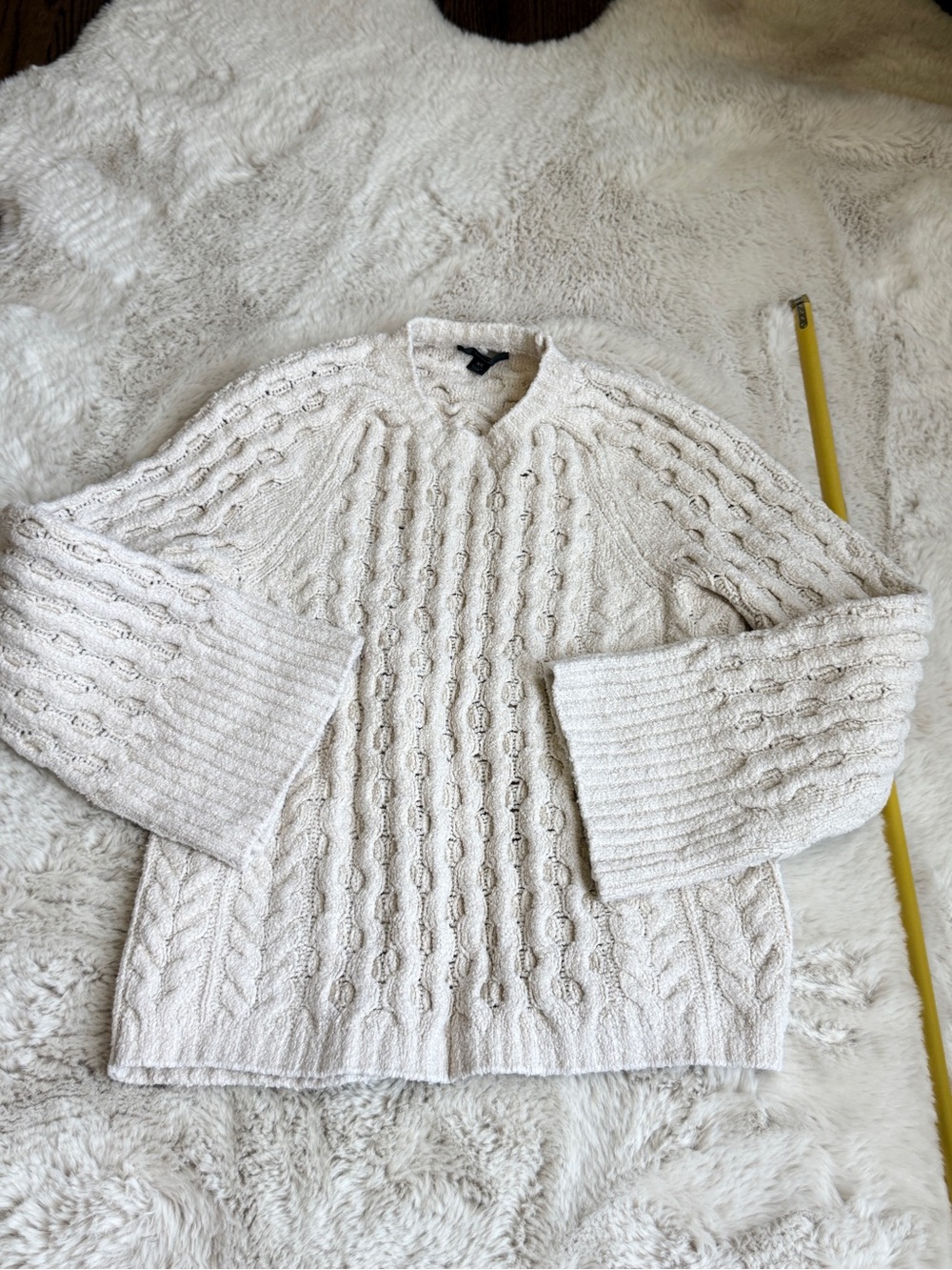 J. Crew Cream Cotton honeycomb Cable-Knit Scoop Neck bell sleeve boucle Sweater
